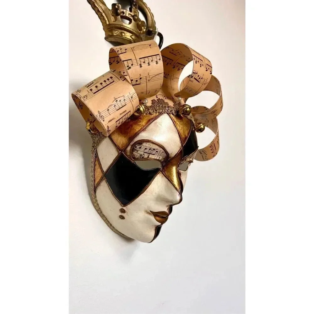 Venetian Jester Mask Wall Art Decor Harlequin Crown Music Note Handmade‎